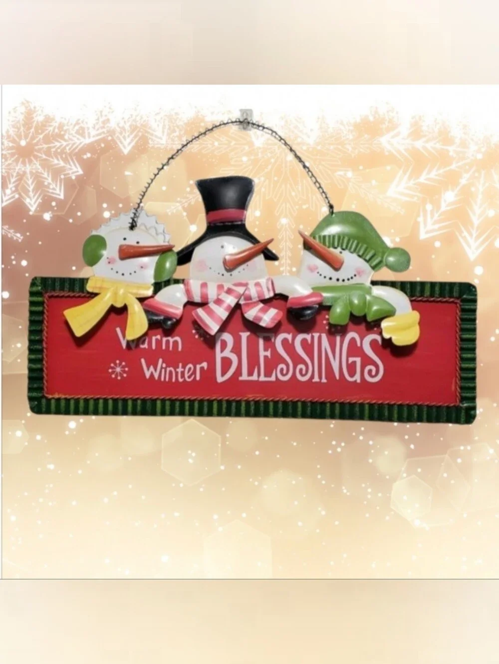 Warm Winter BLESSINGS Snowman Metal Wall Hanging